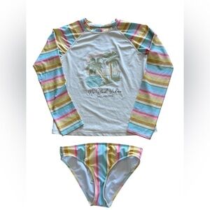 Billabong Girls' No Bad Vibes Long Sleeve Rash Guard Set - Pastel Stripe size 14